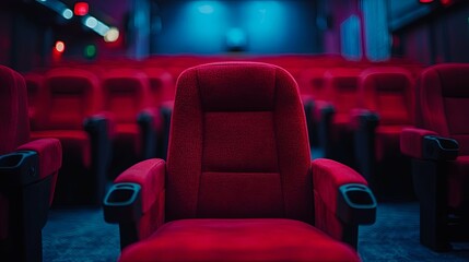 A Single Red Theater Seat in a Row of Seats