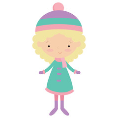 Cute little winter girl  vector cartoon flat style illustration