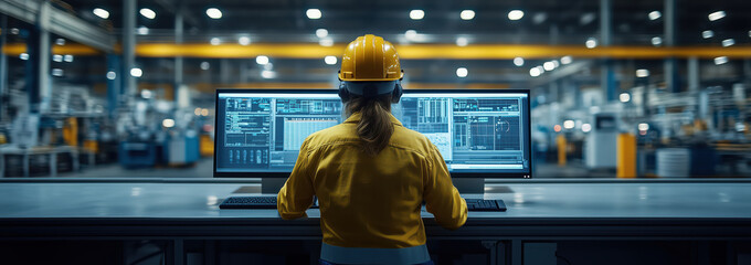 Engineer using computer at Industrial factory.