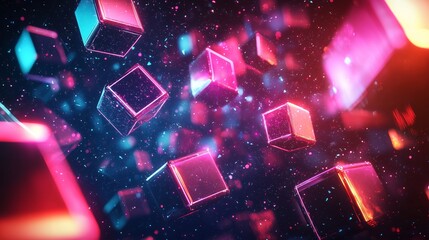 Obraz premium Vibrant Neon Geometric Shapes in Dynamic Space