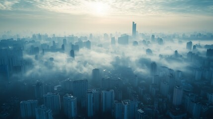 Fototapeta premium Aerial View of Cityscape Covered in Smog