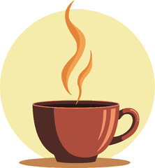vector converted image of coffee cup and a little smoke, with round background.