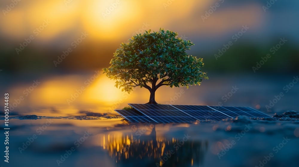 Poster minimalist tree design with solar integration