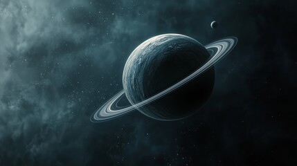 Beautiful Ringed Planet in Dark Space Background