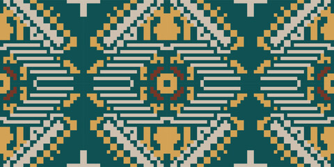 Obraz premium Indonesia Ikat Quilt Patternfolk Embroidery, Aztec Geometric Ornament Print. Design for Carpet, Wallpaper, Clothing, Wrapping, Fabric