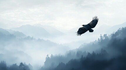 Majestic Eagle Gliding Over Minimalist Mountainscape