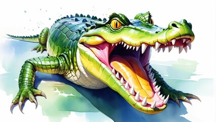 Fototapeta premium Watercolor painting of a Crocodile