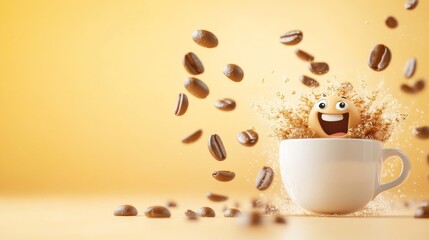 Obraz premium Joyful Coffee Bean Character in Cup