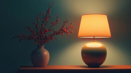 Japanese ceramic lamp flat design front view home decor style 3D render Triadic Color Scheme