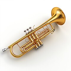 Obraz premium A golden trumpet, alone against a white backdrop, radiates the beauty of musical artistry.