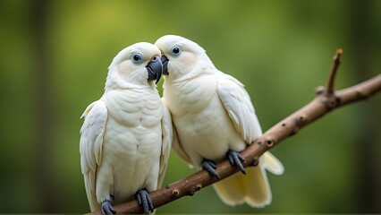 A Pair Couples of White Parrot Bird Wild Life Photography