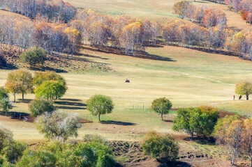 Fototapeta premium Autumn view of Toad Dam, Wulan Butong Township, Hexigteng Banner, Chifeng City, Inner Mongolia Autonomous Region, China