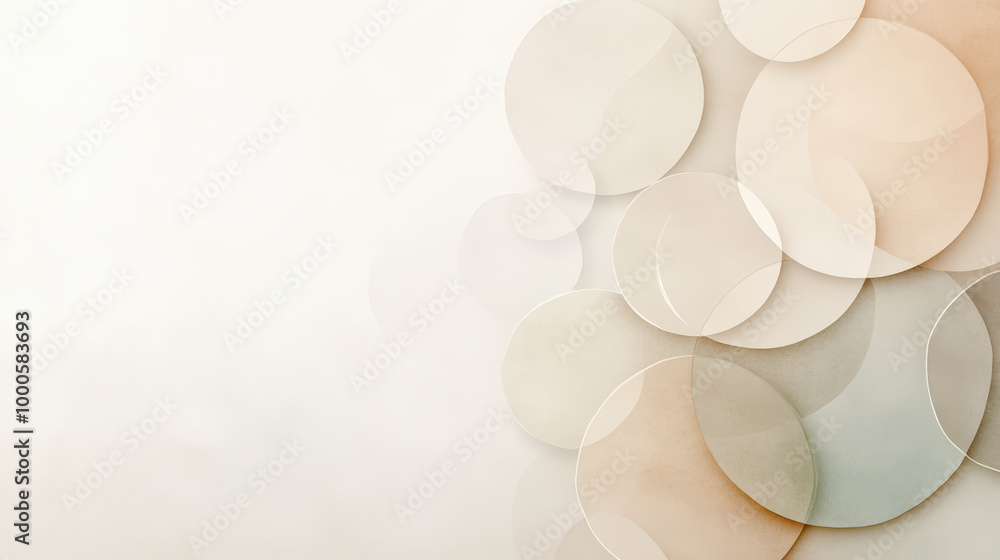 Poster Abstract composition with overlapping translucent circles in neutral tones, creating a soft, modern, and minimalist visual effect. Perfect for backgrounds or contemporary decor.