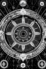 Obraz premium Black and white abstract design with a central star and a circle.
