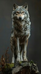 Fototapeta premium Majestic Grey Wolf Portrait in the Forest