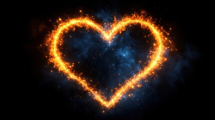 A blazing heart of fire burning brightly against a backdrop of twinkling stars and swirling nebulae