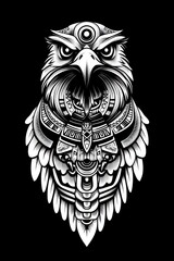 Obraz premium A detailed illustration of an eagle's head with a decorative pattern around its neck, feathers, and eyes.