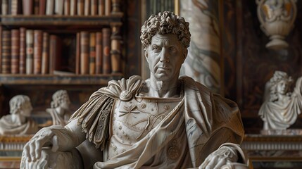 Marble Sculpture of a Roman Emperor in a Museum Setting