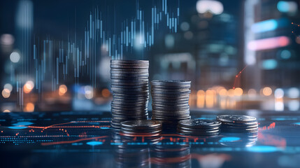 coin background finance graph investment bar data growth success stock market technology currency reports, virtual online banking, Wealth money bitcoin return profits business fund analysis money