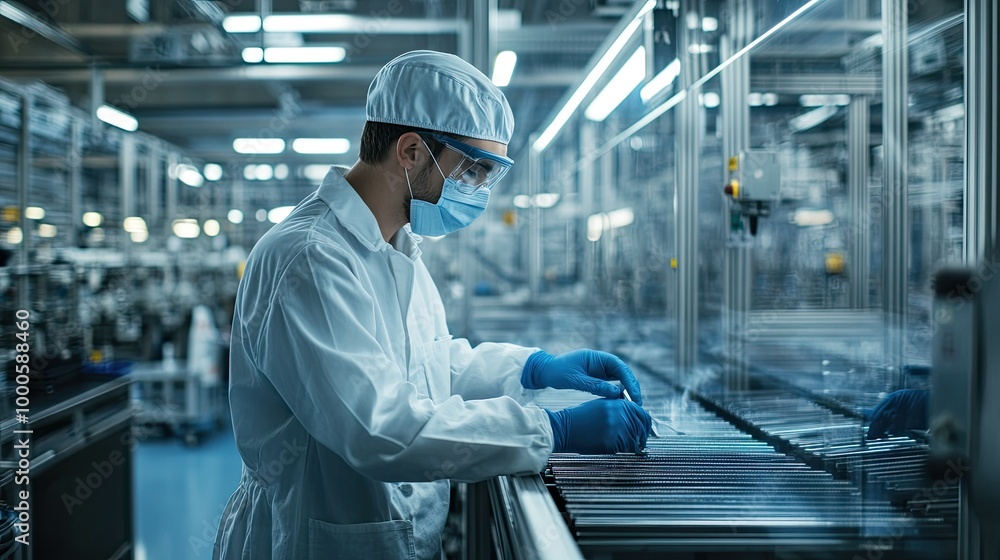 Poster supervisor monitoring production line operations in factory