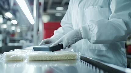 Worker Using Metal Detector on Packaged Food