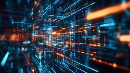 Fototapeta premium blue digital background technology technological operations neural networks AI big data transmission encryption archives audio visual science cyber connection technology computer coding virus