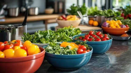 Obraz premium Colorful Ingredients for Fresh Salad Making
