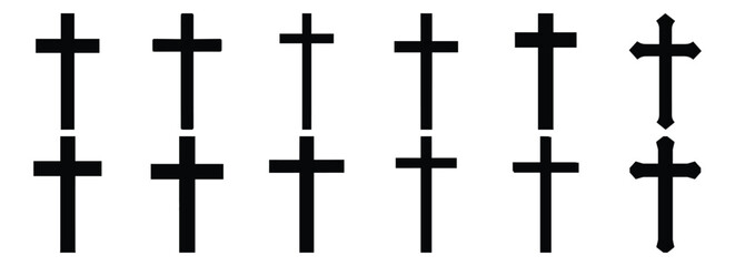 Cross silhouettes set, christian pack of vector silhouette design, isolated background