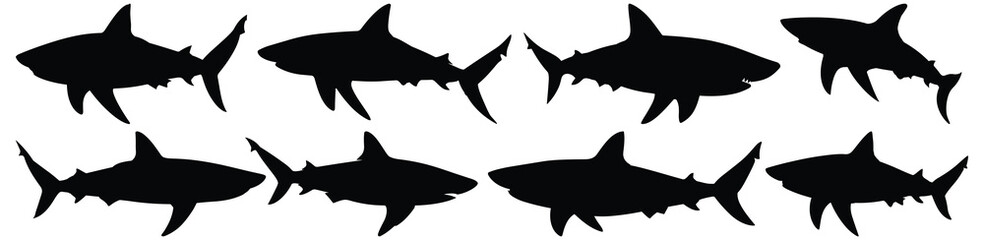 Shark silhouette set vector design big pack of fish illustration and icon