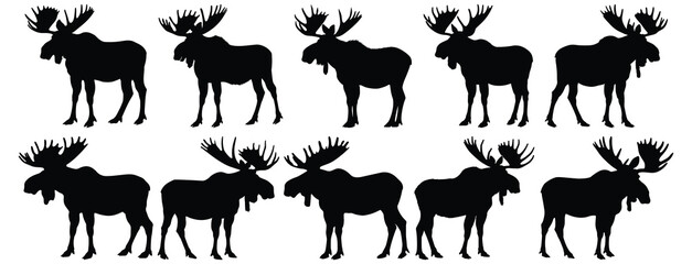 Moose silhouette set vector design big pack of animal illustration and icon