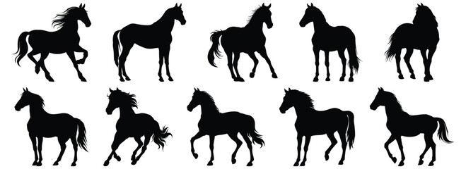 Horse silhouette set vector design big pack of animal illustration and icon