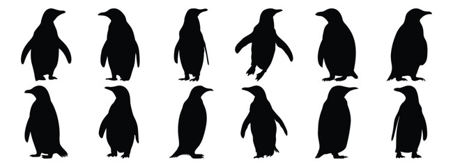 Naklejka premium Penguin silhouettes set, bird pack of vector silhouette design, isolated background