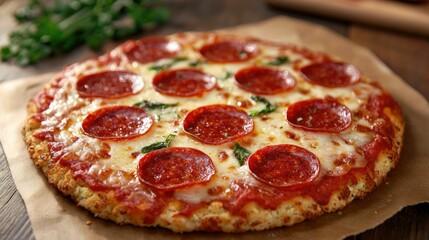 Low Carb Cauliflower Pizza with Pepperoni and Cheese