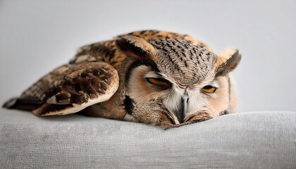 Obraz premium Owl Sleeping on a Sofa