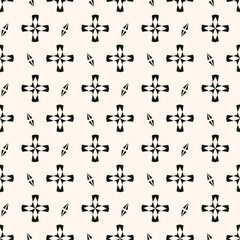 Simple minimalist geometric seamless pattern. Abstract monochrome minimal background with small floral shapes. Subtle repeat design for decor, print.