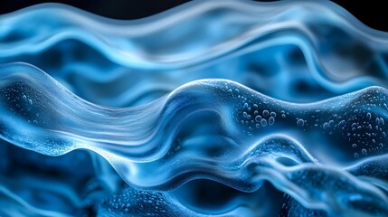 Obraz premium Abstract blue wavy liquid surface with water drops.
