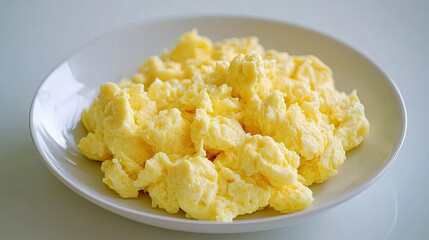 Fluffy Scrambled Eggs with Butter on a White Plate