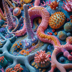 Obraz premium Microscopic images of cells and their colorful structures and intricate details inside 