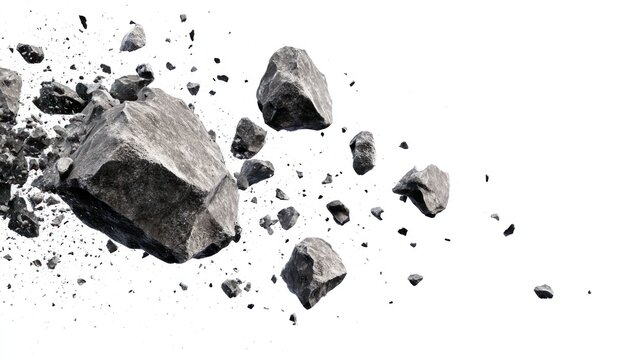 Falling Rock Stone Debris on White Background
