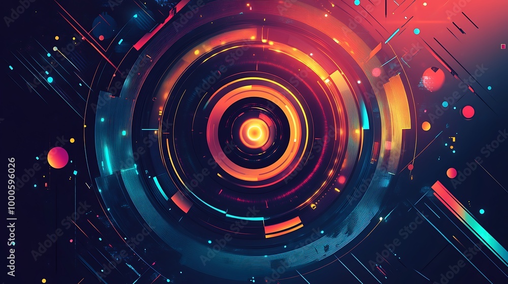 Poster Abstract digital art with vibrant colors and circular shapes.