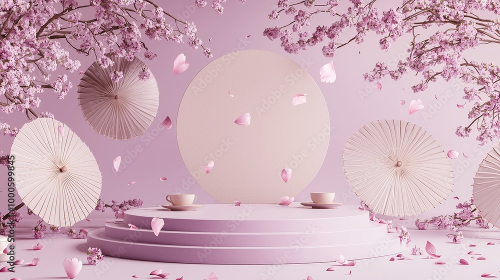 Poster elegant 3d rendering of an empty podium with flowers