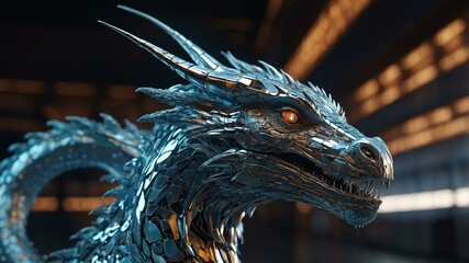 a shimmering metallic dragon with intricate c image