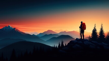 Adventurer Climbing Koyram Mountain at Sunset