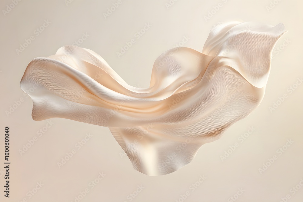 Poster 3d render of an abstract shape in beige silk fabric floating on a neutral background. creative desig
