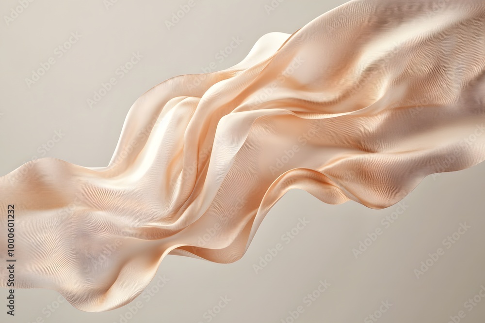 Poster 3d render of an abstract shape in beige silk fabric floating on a neutral background. creative desig