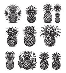 Pineapple silhouette vector illustrations