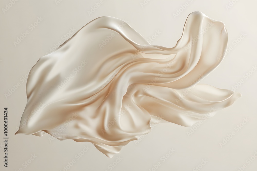 Poster 3d render of an abstract shape in beige silk fabric floating on a neutral background. creative desig