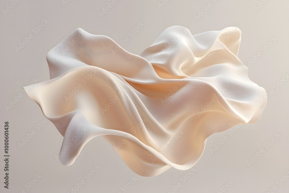 Poster 3d render of an abstract shape in beige silk fabric floating on a neutral background. creative desig