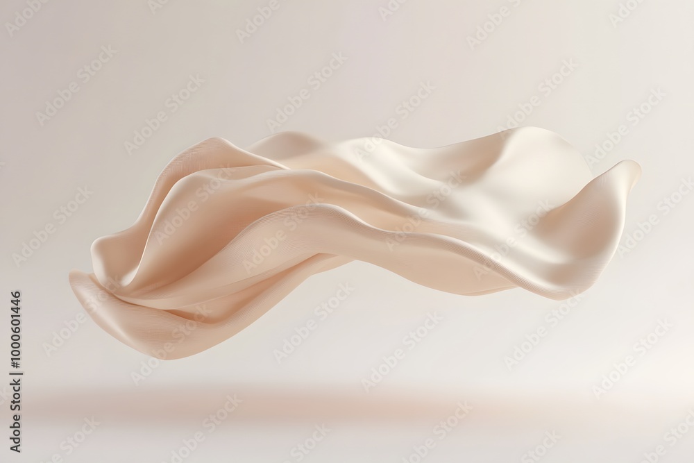 Poster 3d render of an abstract shape in beige silk fabric floating on a neutral background. creative desig