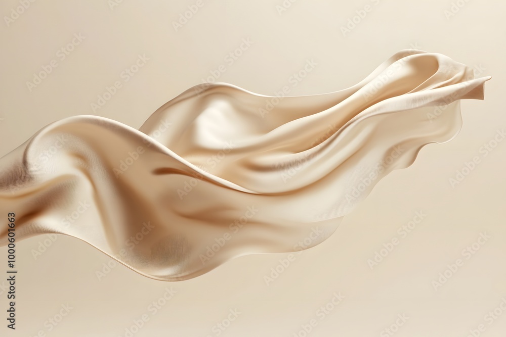 Poster 3d render of an abstract shape in beige silk fabric floating on a neutral background. creative desig